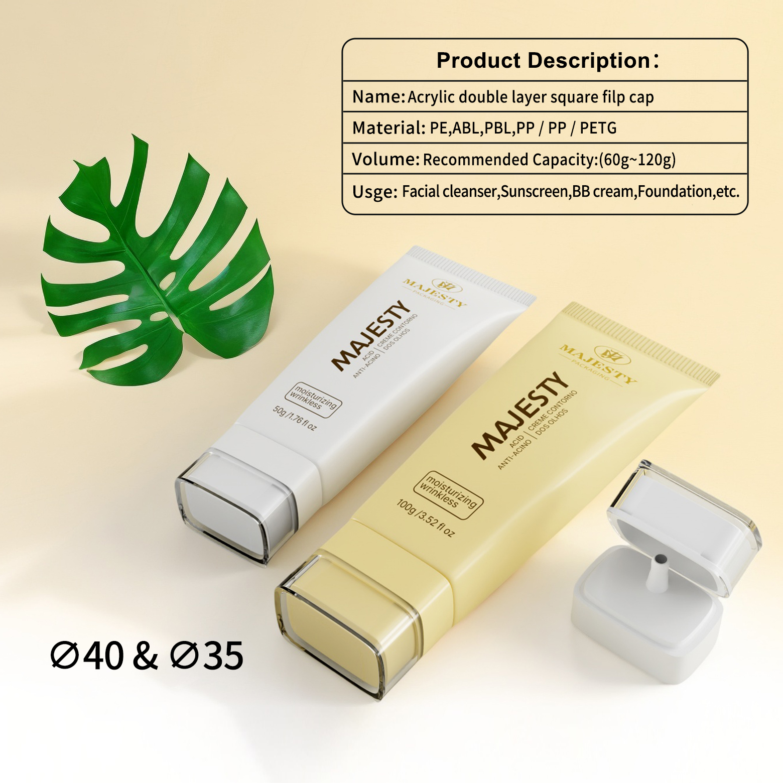 Customized BB Double-Layer Square Flip Cap Plastic Tube Screw Flip Top