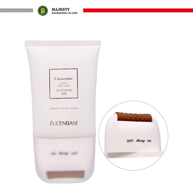 Customized Oval Shape 120g Neck Cream Tube Silicone Massage Roller Head Empty Tube with on And Off Switch Turning Function