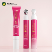 Customized 15ml Empty Electric Eye Cream Tube with Metal Applicator Pink Color Cosmetic Packaging Tube