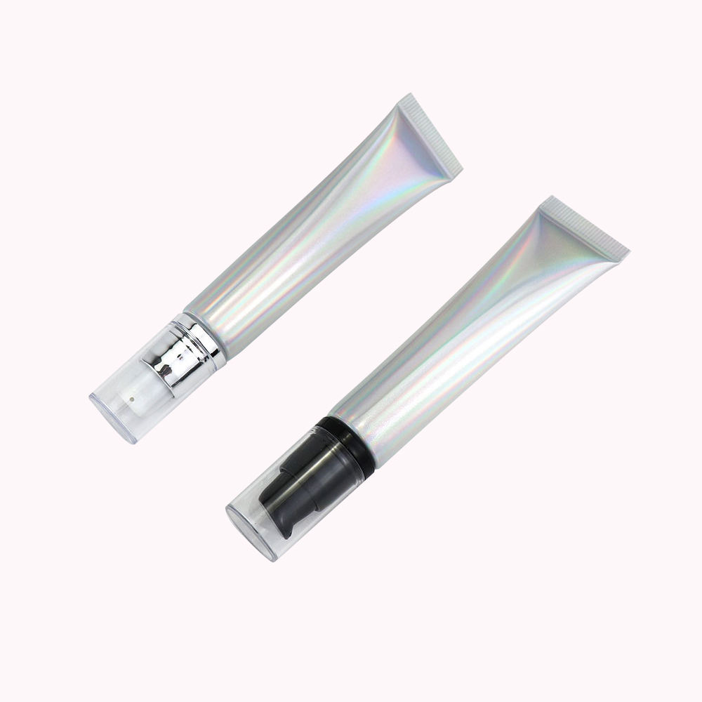 20g 20ml Empty Cosmetic Soft Aluminum Plastic Tube with Airless Pump Cap Silver Laser Squeeze for Sunscreen Face Cream Packaging