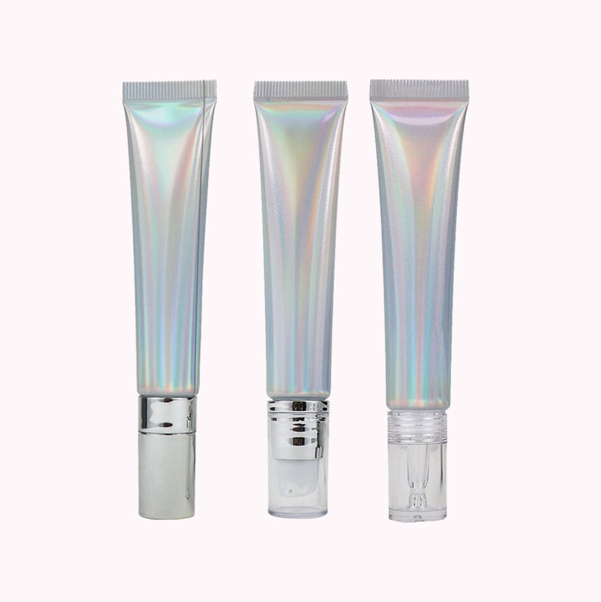 20g 20ml Empty Cosmetic Soft Aluminum Plastic Tube with Airless Pump Cap Silver Laser Squeeze for Sunscreen Face Cream Packaging