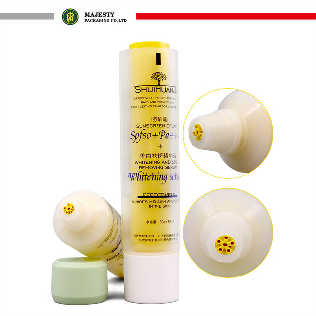 Dual Chamber Plastic Soft Double Tube 50~100ml Body Lotion Eye Cream Container with Screen Printing for Cosmetic Use