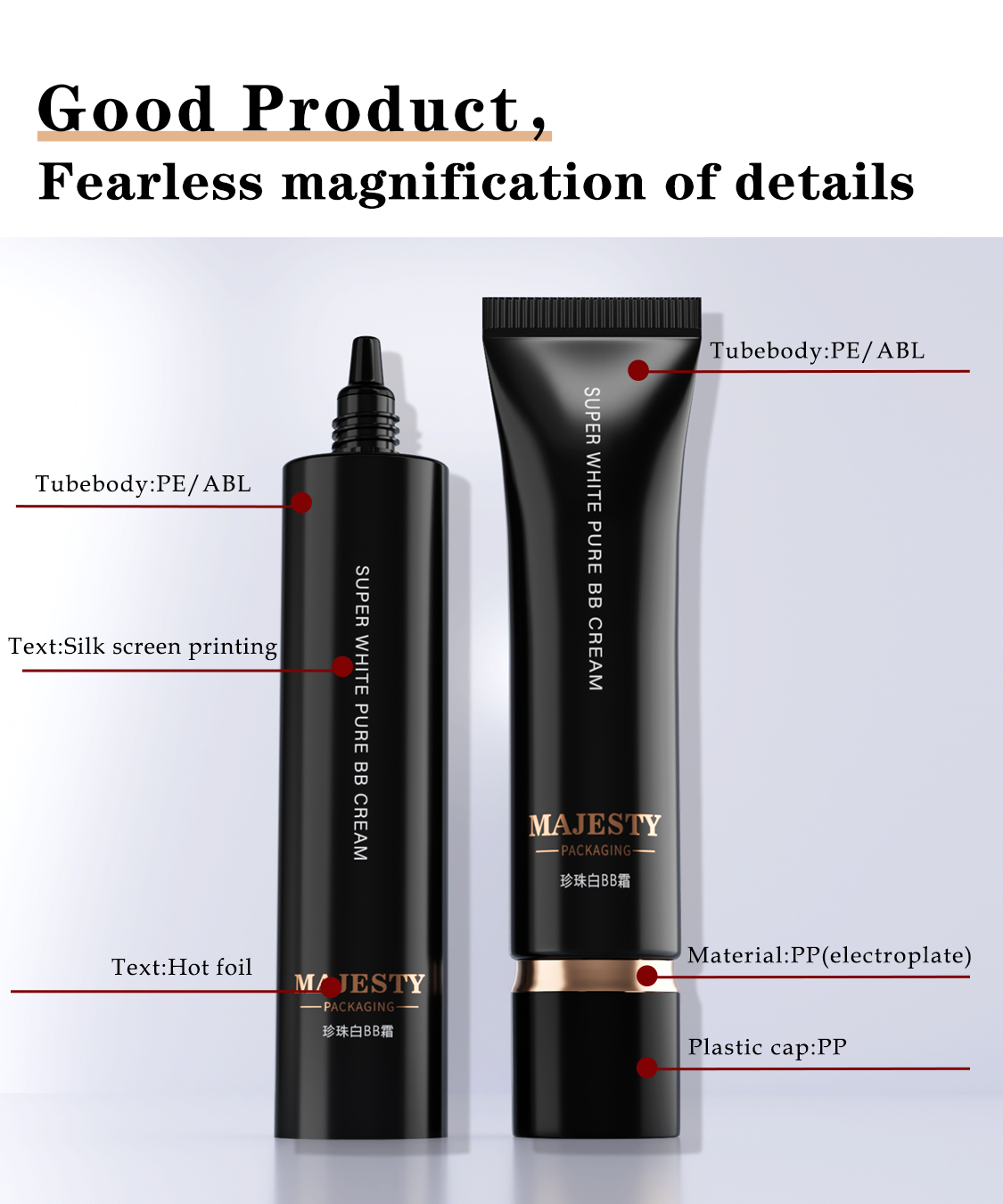 ODM/OEM 30ml Empty Black Color BB Cream Tube Squeeze Cosmetic Packaging Tube