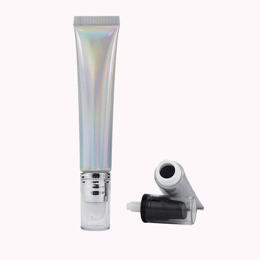20g 20ml Empty Cosmetic Soft Aluminum Plastic Tube with Airless Pump Cap Silver Laser Squeeze for Sunscreen Face Cream Packaging