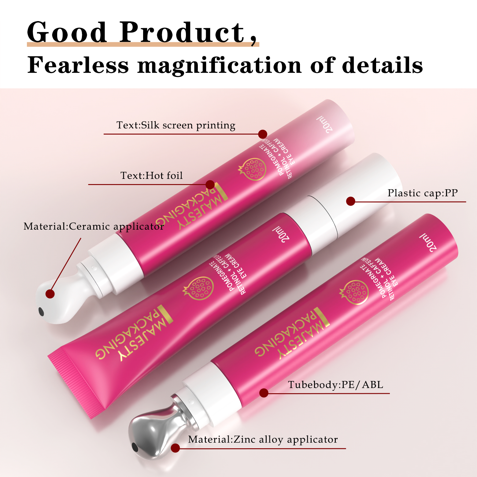 Customized 15ml Empty Electric Eye Cream Tube with Metal Applicator Pink Color Cosmetic Packaging Tube