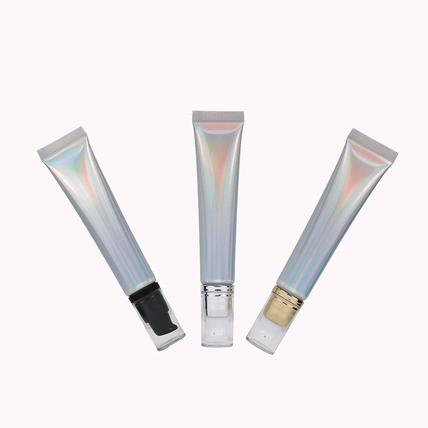 20g 20ml Empty Cosmetic Soft Aluminum Plastic Tube with Airless Pump Cap Silver Laser Squeeze for Sunscreen Face Cream Packaging