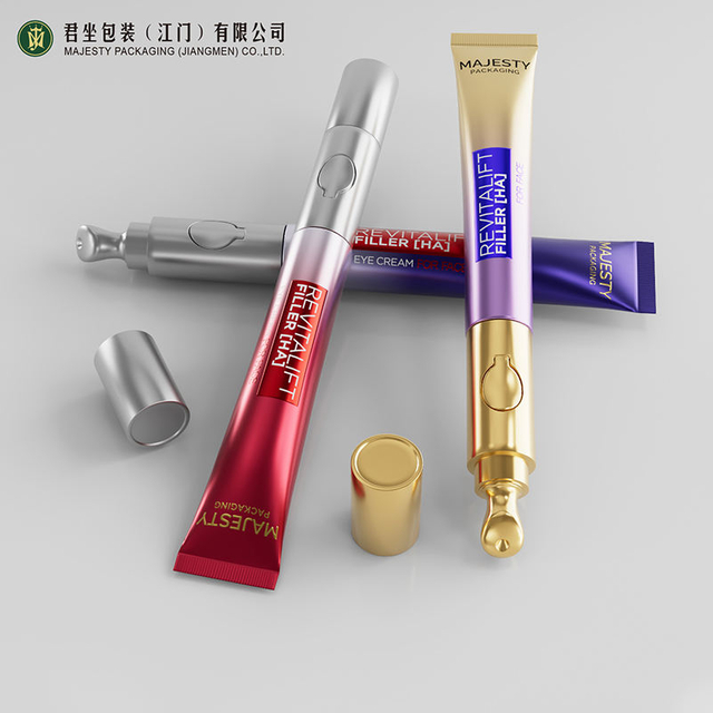 Custom Empty Cosmetic Packaging Plastic Tube Vibrating Zinc Alloy Metal Applicator Head Serum Squeeze Massage Eye Cream Lip